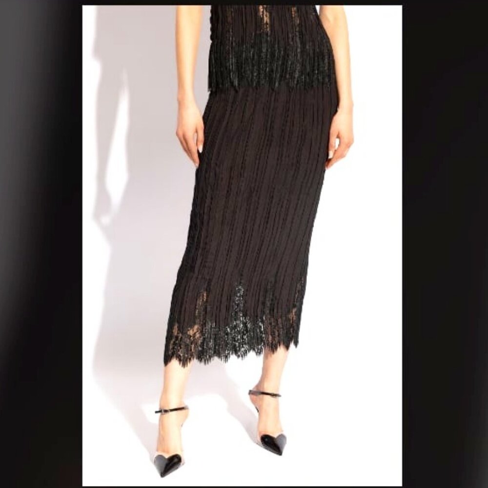 ALEXANDER BROWN Black Crinkle Organza Maxi Half Slip Skirt Crochet Lace Trim OS